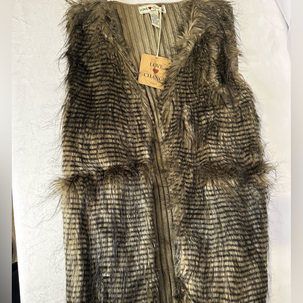 NWT Love Change Italy Cable Knit‎ Back Fur Front Vest Size S